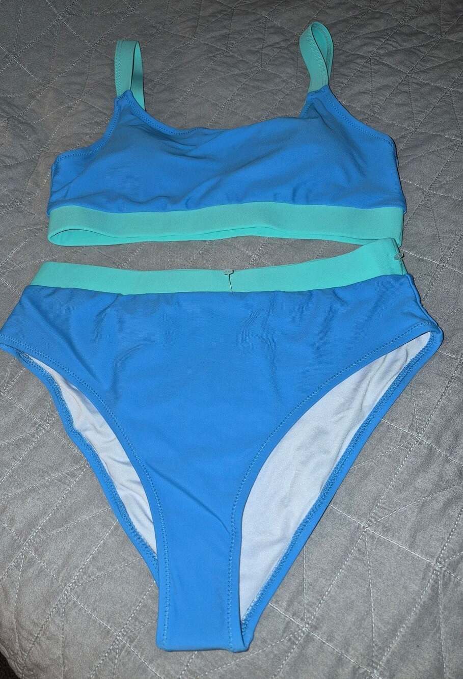 Cationbell Women's Blue & Teal Sporty High-Waisted Two-Piece Bikini Swimsuit Set
